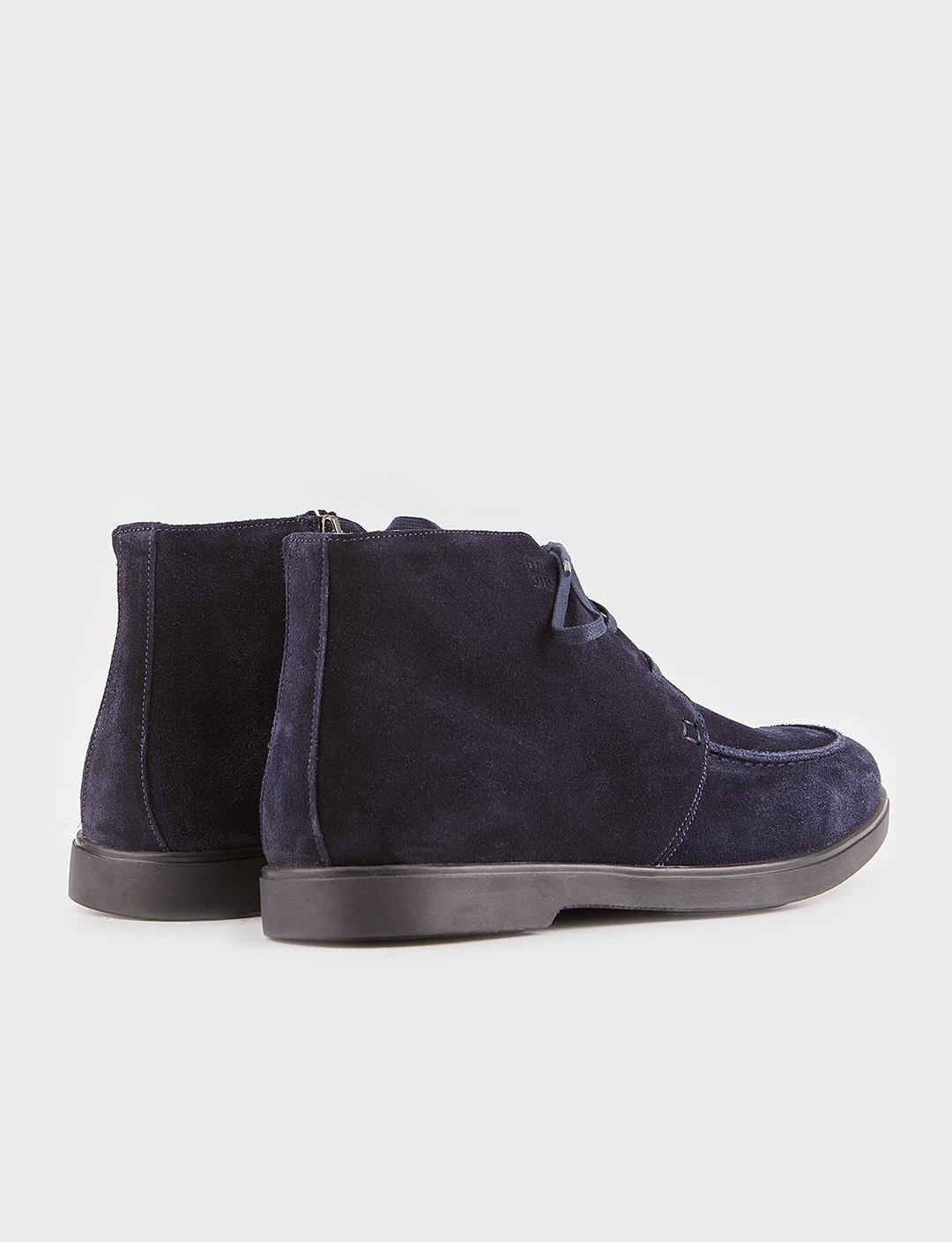 Süet Hakiki Deri Lacivert Fermuarlı Erkek Günlük Bot