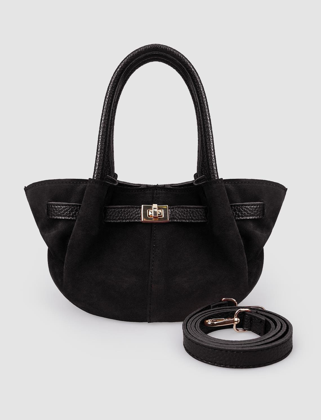 Süet Hakiki Deri Siyah Kadın Çanta