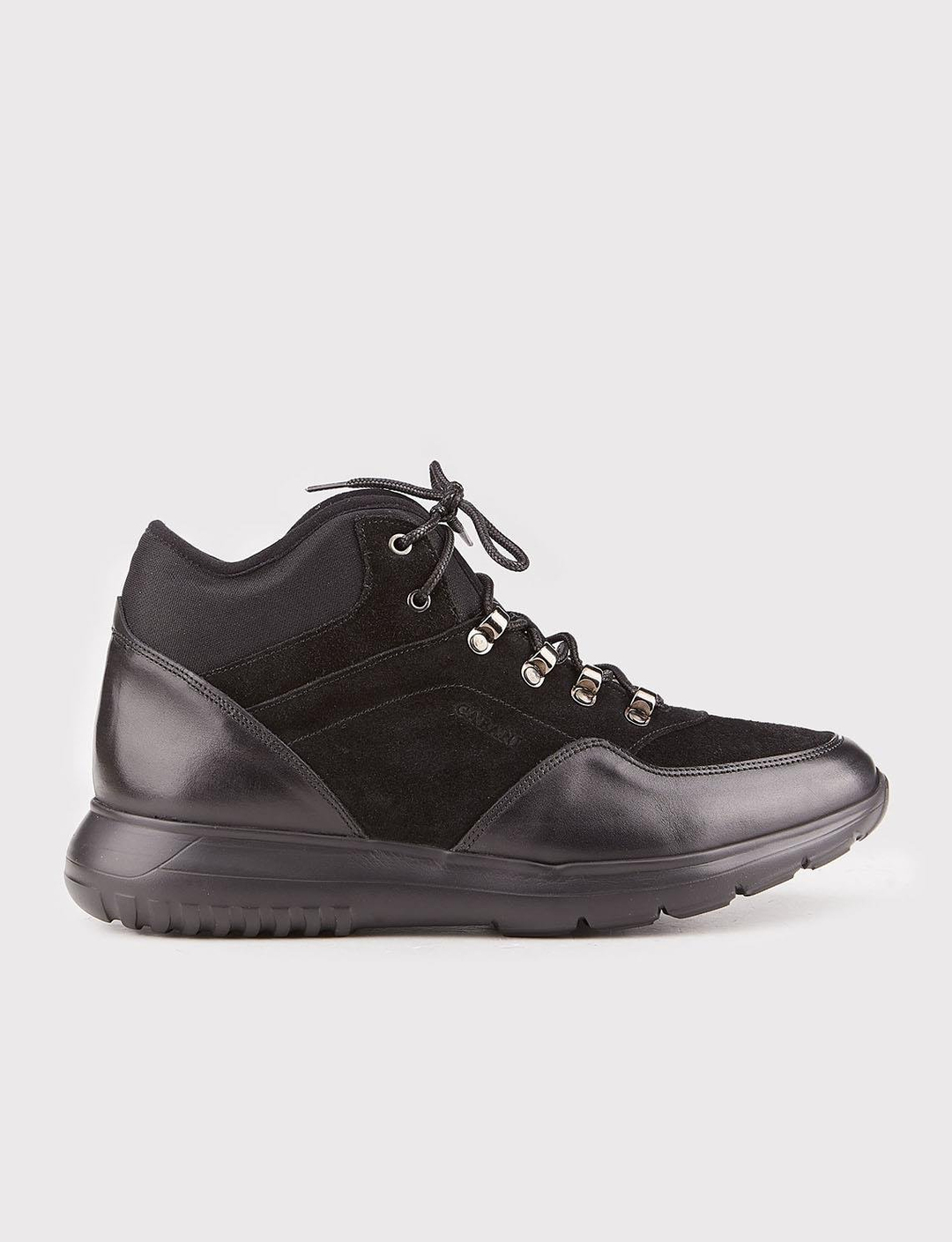 Men Black Genuine Leather Lace Up High Low Boots