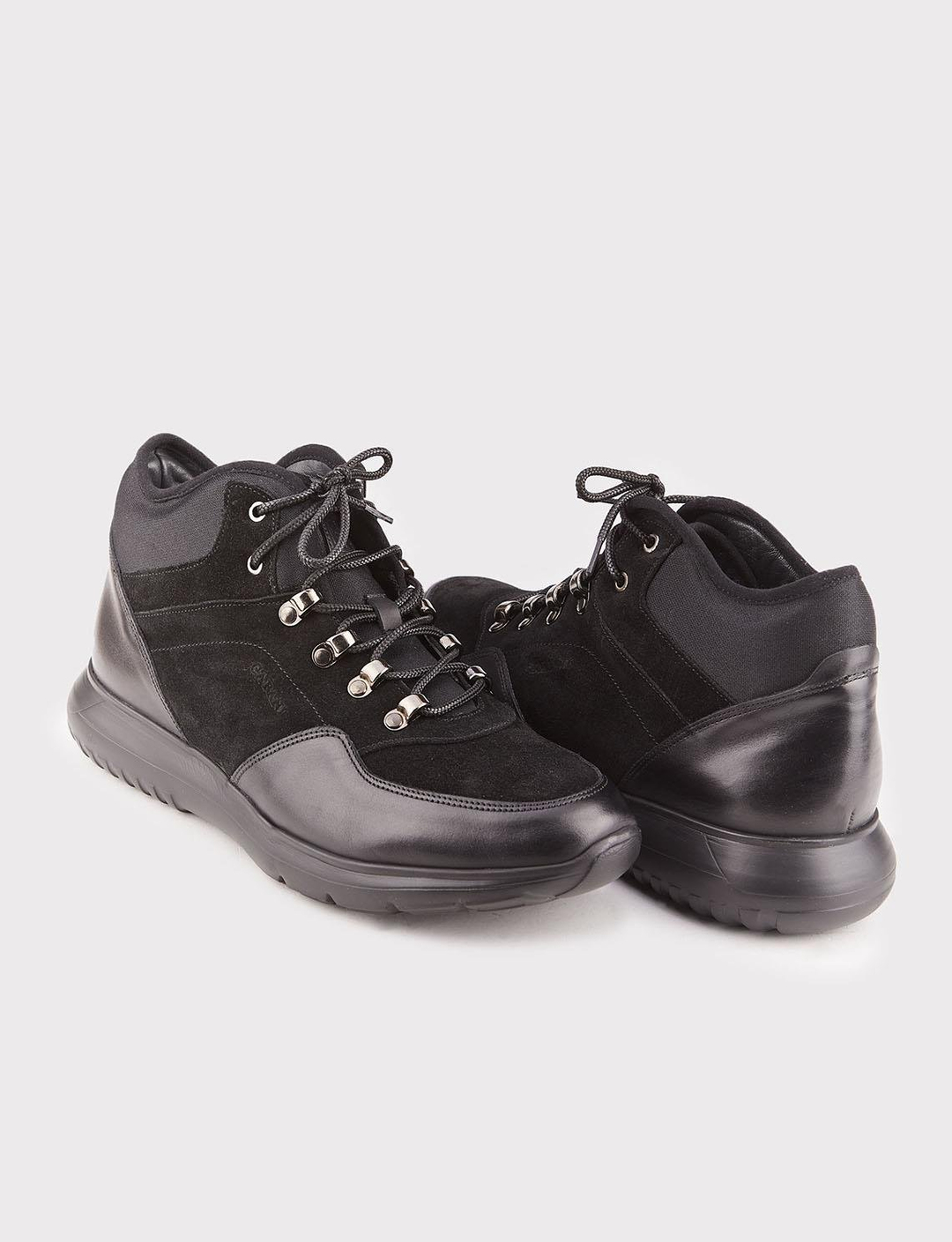 Men Black Genuine Leather Lace Up High Low Boots