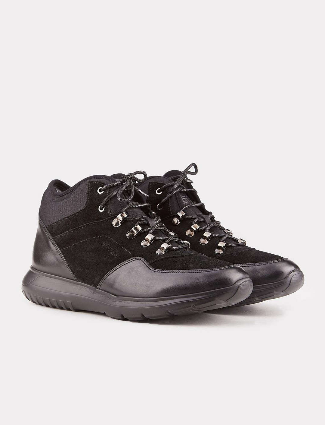 Men Black Genuine Leather Lace Up High Low Boots