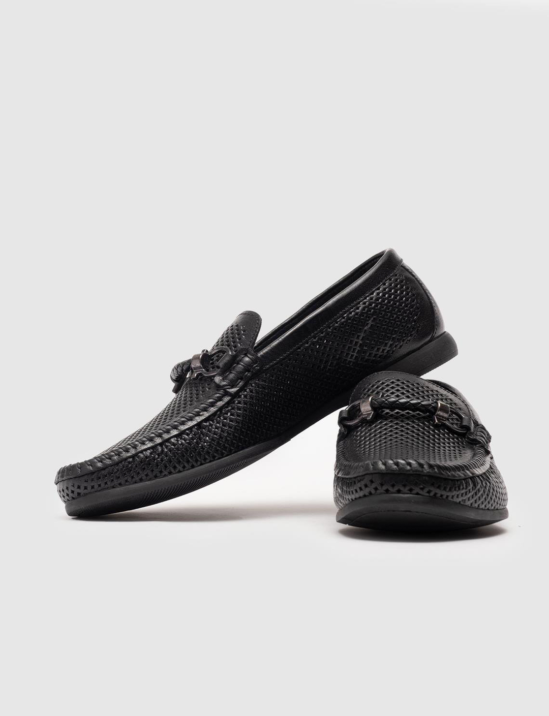 Men Black Genuine Leather Moc Toe Bit Loafers