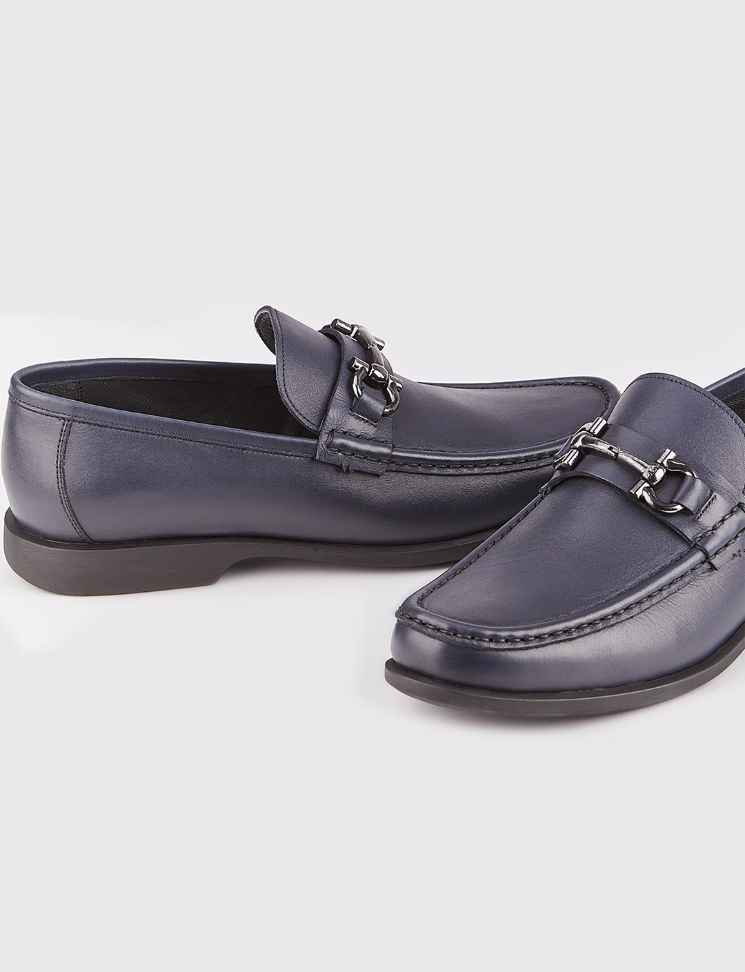 Toka Aksesuarlı Hakiki Deri Lacivert Erkek Ayakkabı