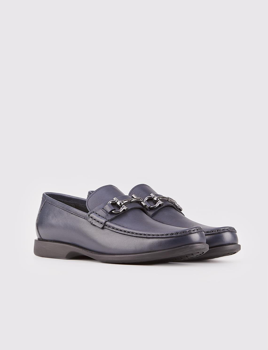 Toka Aksesuarlı Hakiki Deri Lacivert Erkek Ayakkabı