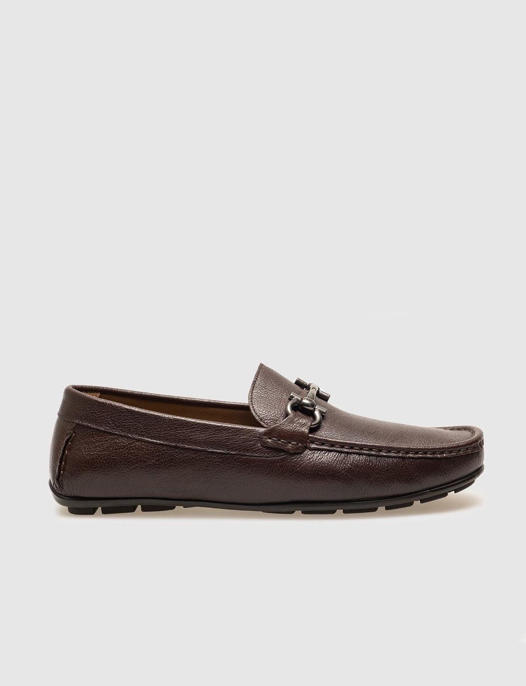 Men Brown Genuine Leather Moc Toe Bit Loafers