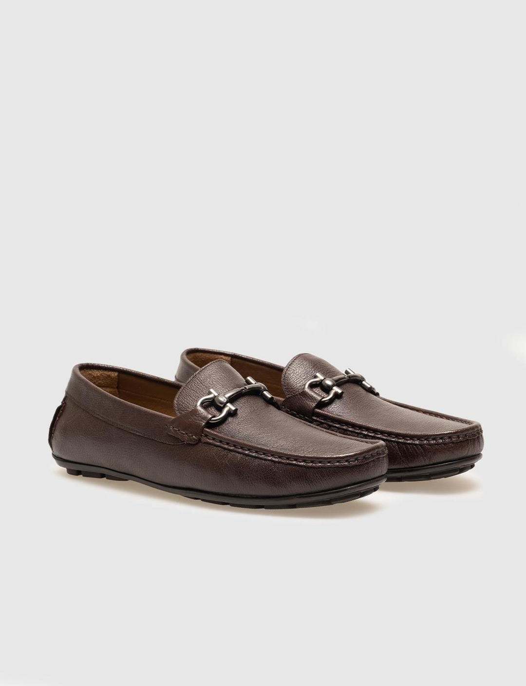 Men Brown Genuine Leather Moc Toe Bit Loafers