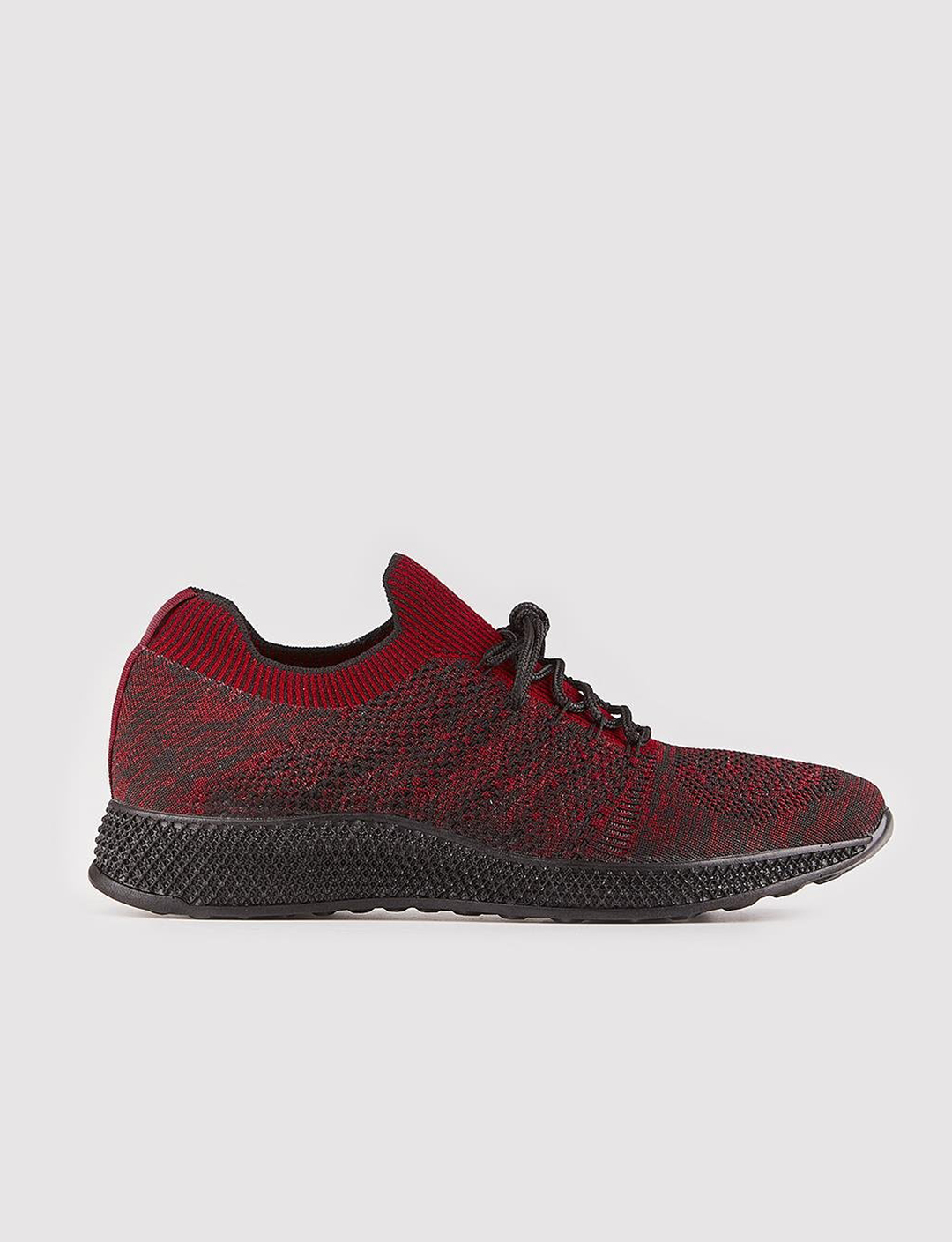 Men Burgundy Knit Lace Up Sneakers