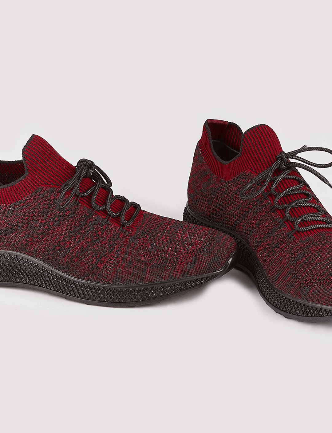 Men Burgundy Knit Lace Up Sneakers