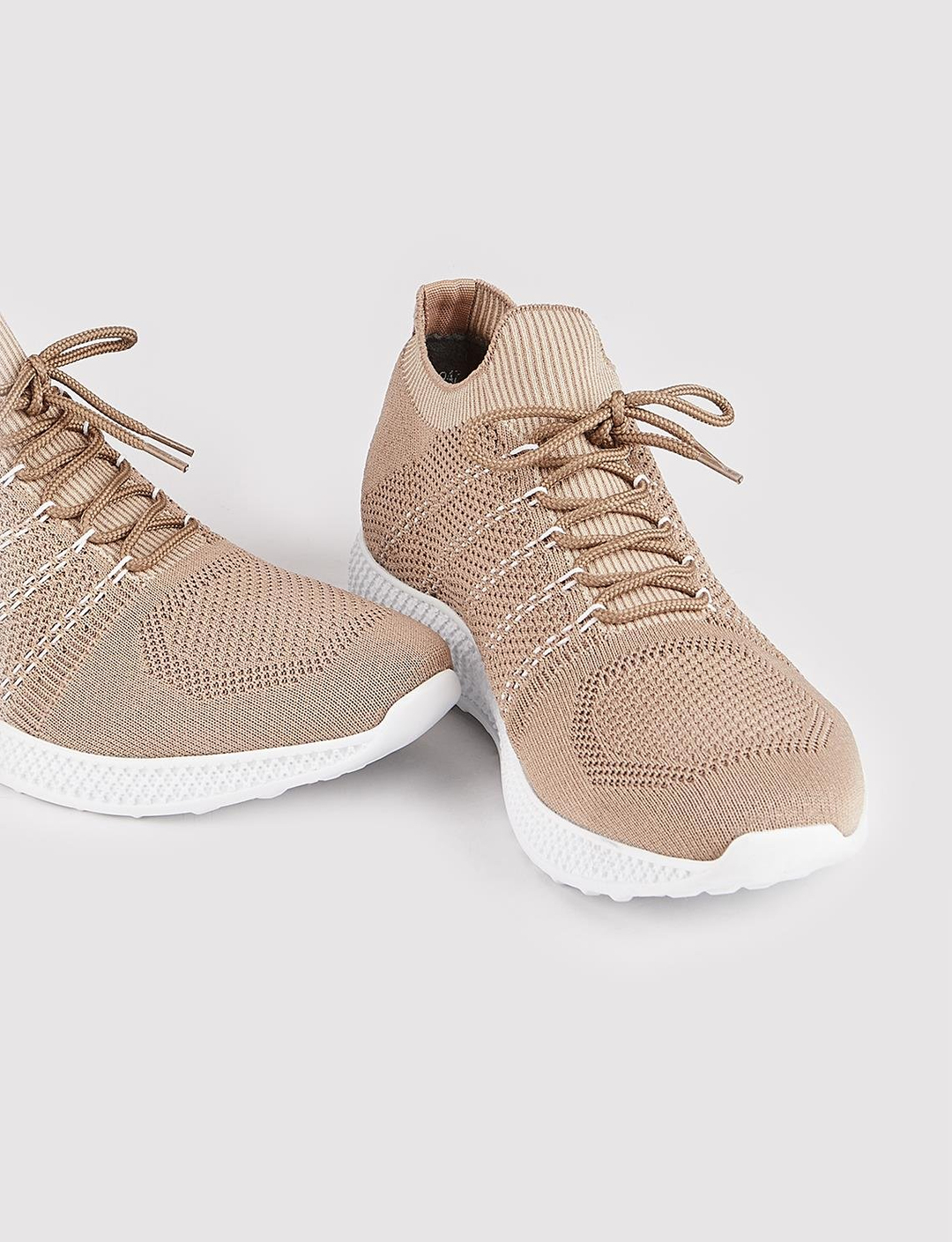 Triko Deri Bej Bağcıklı Erkek Spor Ayakkabı