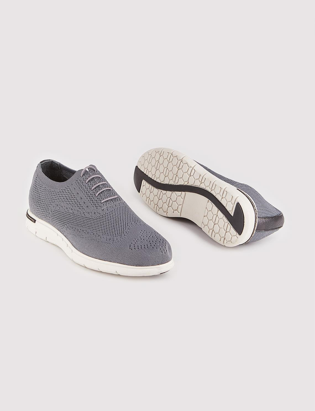 Men Grey Lace Up Casual Knit Shoes