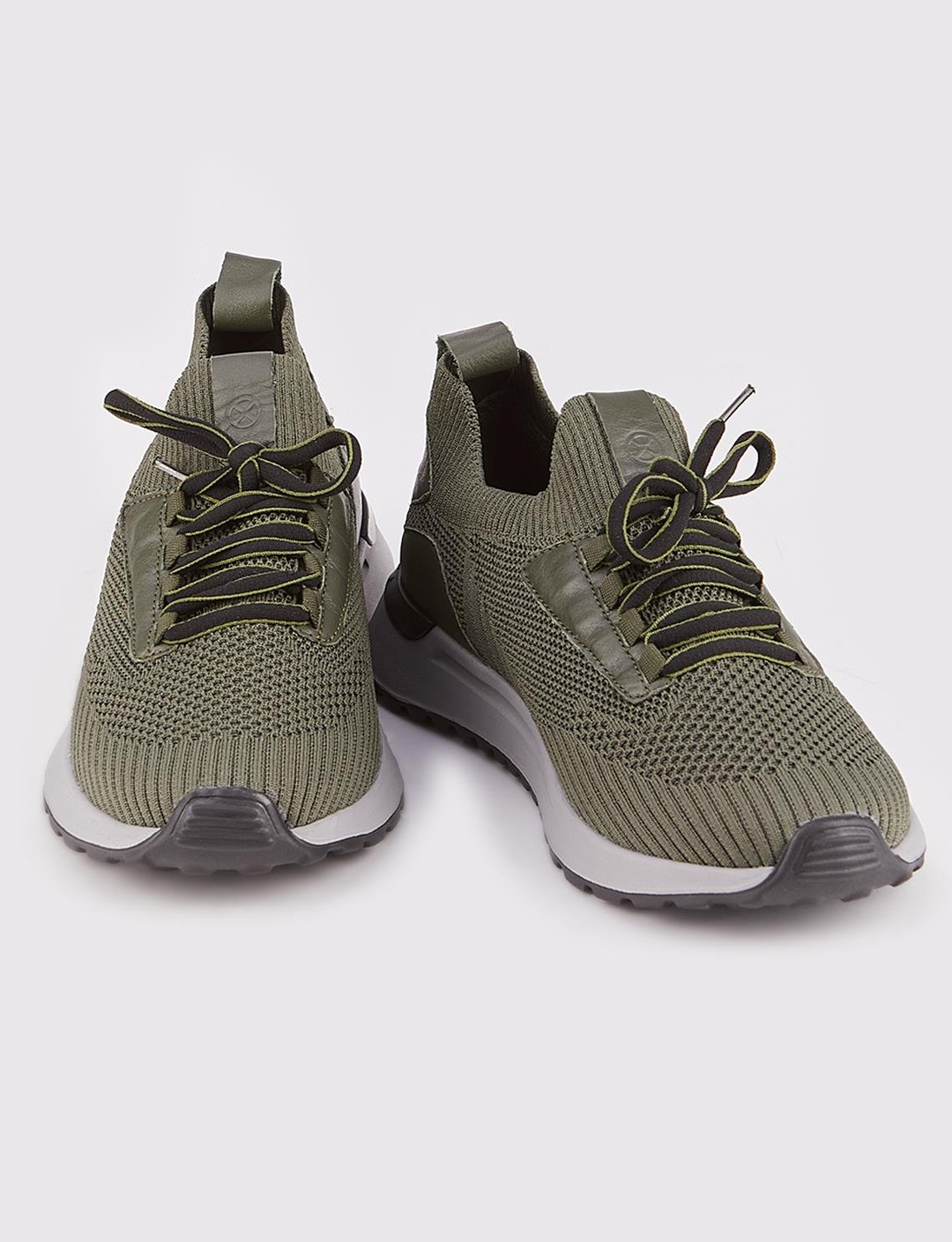 Men Khaki Lace Up Front Chunky Knit Sneakers