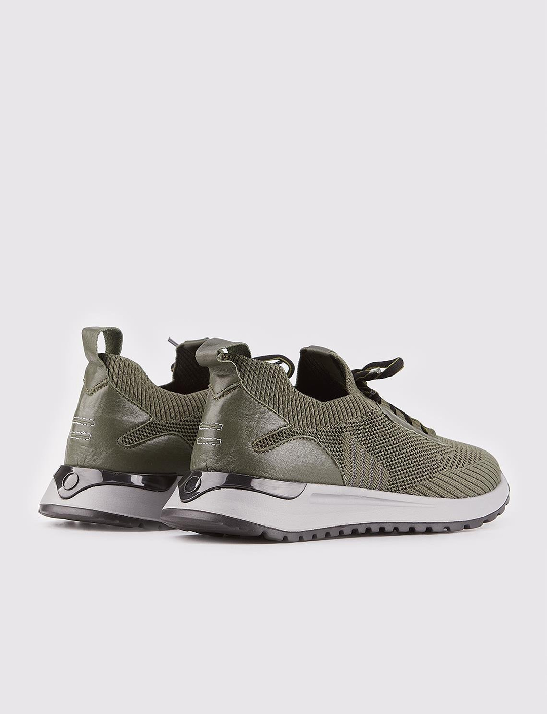 Men Khaki Lace Up Front Chunky Knit Sneakers