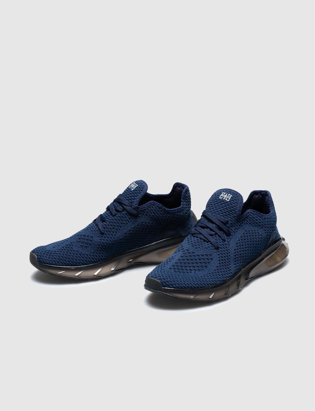 Men Navy Blue Lace Up Knit Sneakers