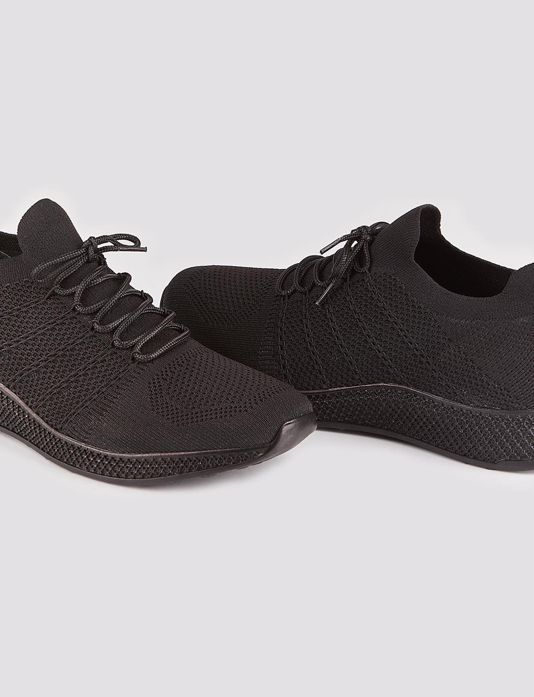 Triko Örme Siyah Bağcıklı Erkek Spor Ayakkabı