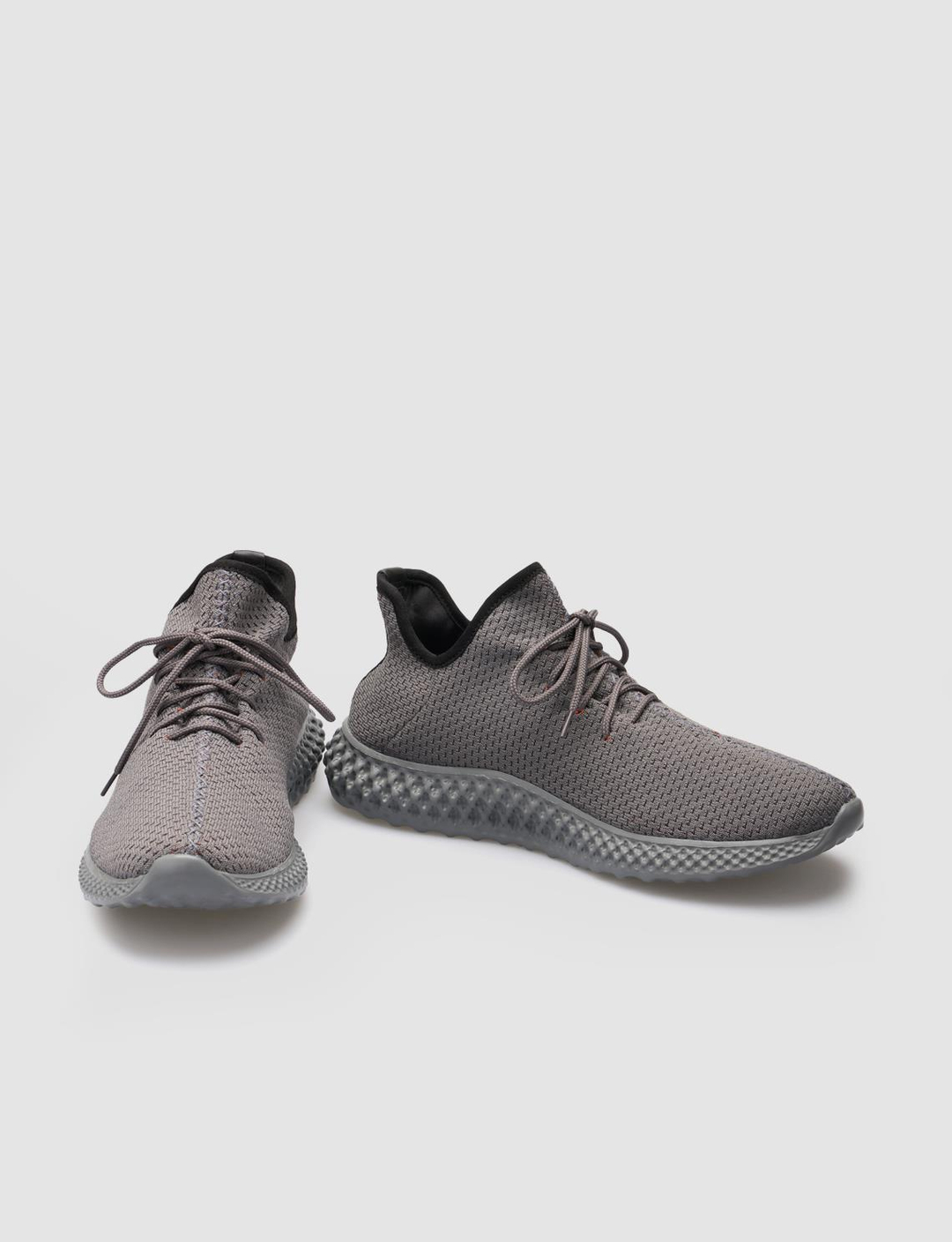 Yazı Motifli Triko Gri Bağcıklı Erkek Spor Ayakkabı