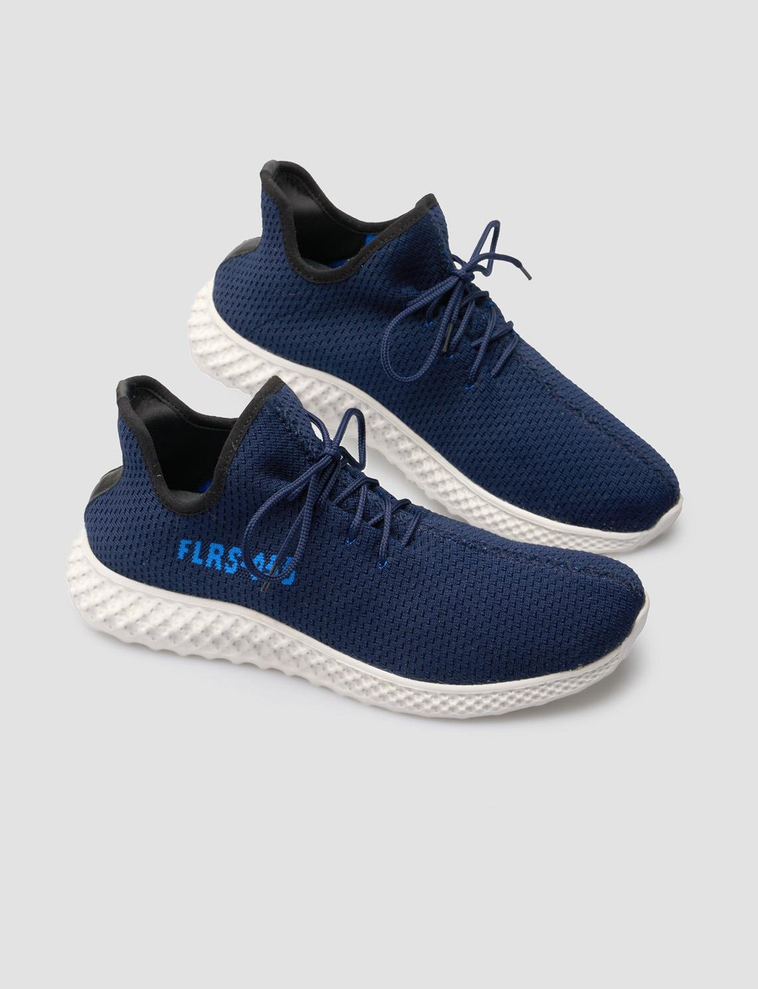 Men Navy Blue Knit Lace Up Sneakers