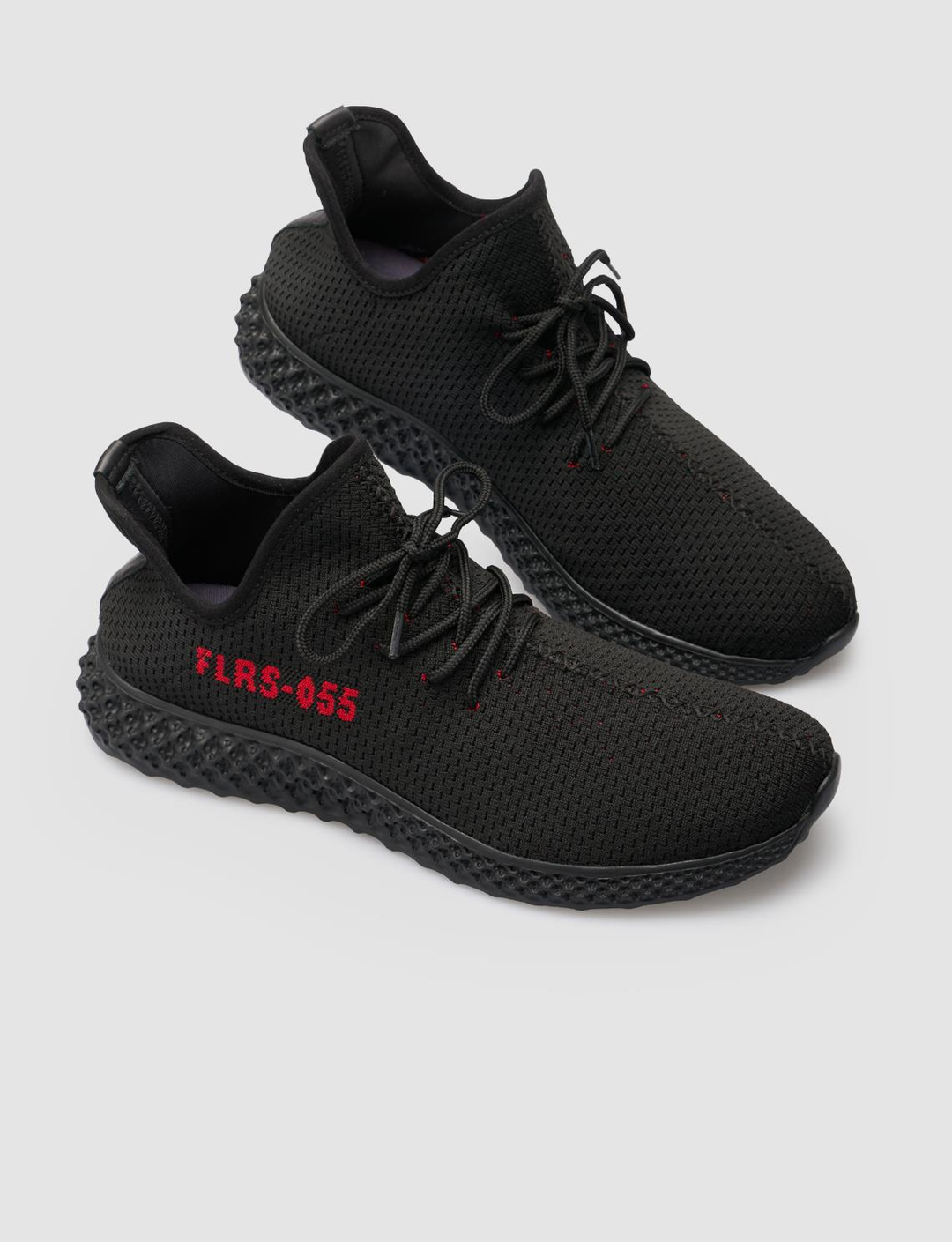 Men Black Knit Lace Up Sneakers