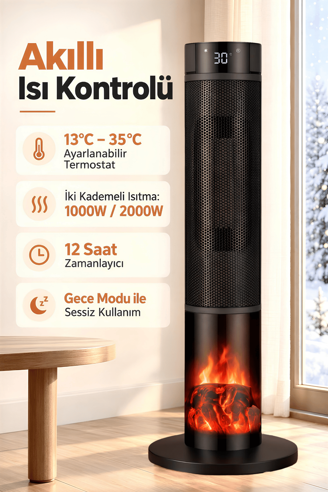  Alev Efektli Kule Tipi Fanlı Seramik Isıtıcı Uzaktan Kumandalı Şömine Efektli Ptc Isıtıcı 1 Grooth Alev Efektli Kule Tipi Fanlı Seramik Isıtıcı Uzaktan Kumandalı Şömine Efektli Ptc Isıtıcı