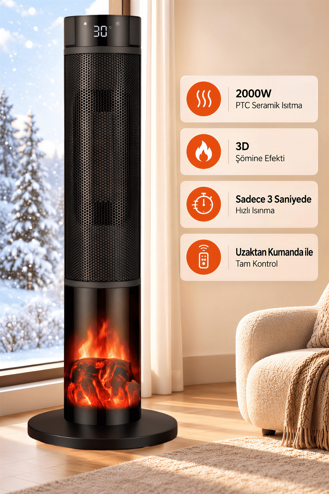  Alev Efektli Kule Tipi Fanlı Seramik Isıtıcı Uzaktan Kumandalı Şömine Efektli Ptc Isıtıcı 1 Grooth Alev Efektli Kule Tipi Fanlı Seramik Isıtıcı Uzaktan Kumandalı Şömine Efektli Ptc Isıtıcı