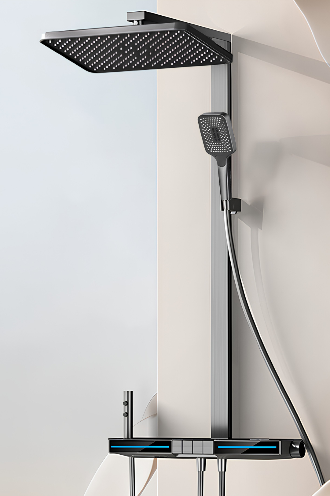  OXY AQUA - Elegance Dijital LED Göstergeli Piyano Tuşlu Termostatik Banyo Batarya Duş Sistemi Tepe Robot Duş Seti
