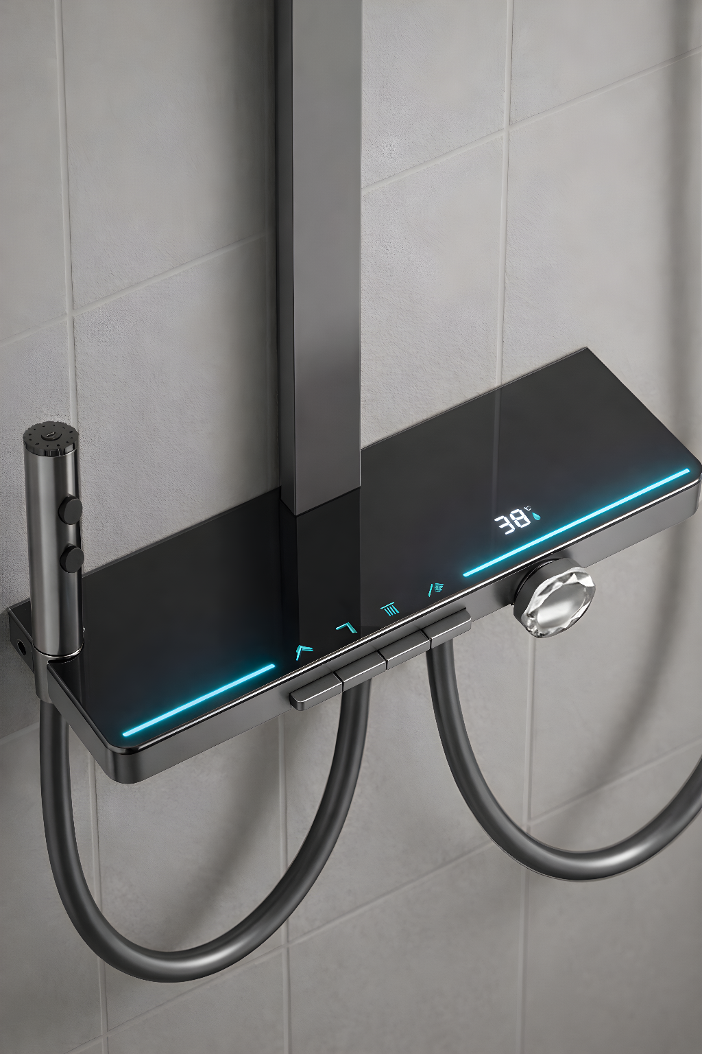  OXY AQUA - Lusso Dijital LED Göstergeli Piyano Tuşlu Termostatik Banyo Batarya Duş Sistemi Tepe Robot Duş Seti