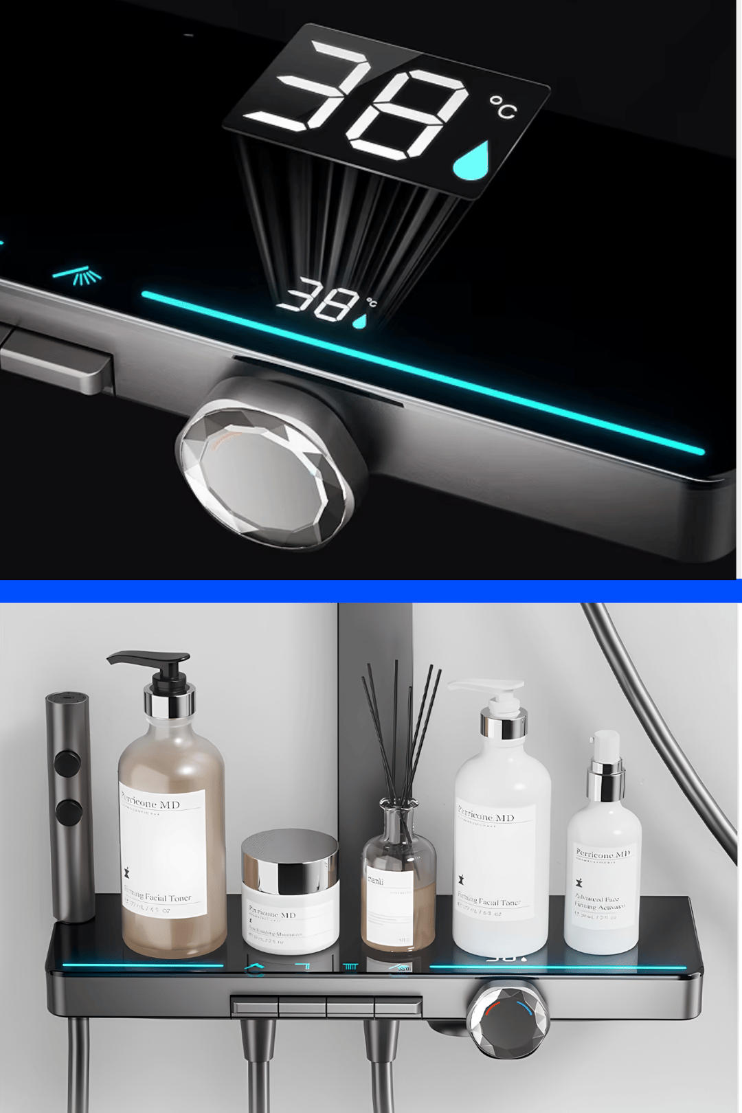  OXY AQUA - Lusso Dijital LED Göstergeli Piyano Tuşlu Termostatik Banyo Batarya Duş Sistemi Tepe Robot Duş Seti