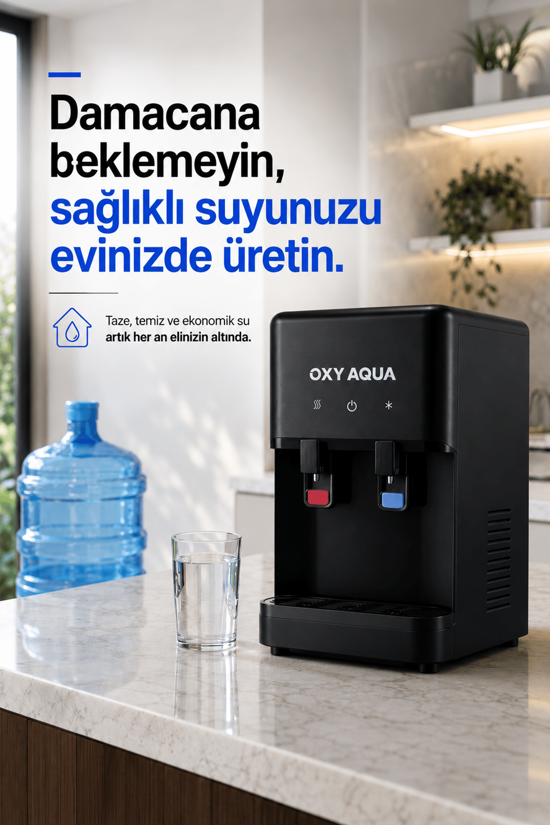 Arıtmalı Su Sebili - Sıcak Soğuk Su Çıkışlı İki Musluklu Arıtmalı Tezgah Üstü  Su Sebili