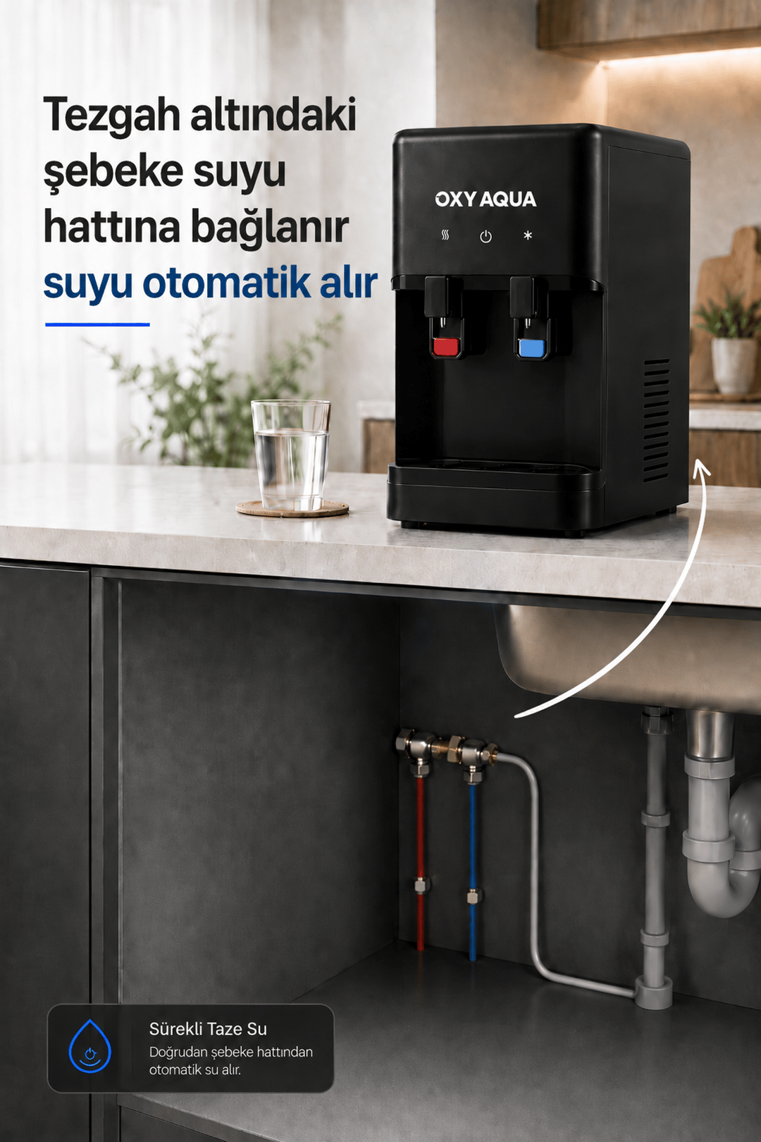 Arıtmalı Su Sebili - Sıcak Soğuk Su Çıkışlı İki Musluklu Arıtmalı Tezgah Üstü  Su Sebili