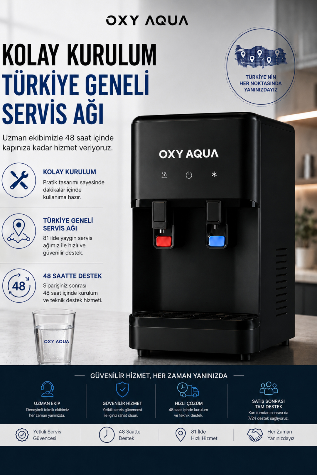 Arıtmalı Su Sebili - Sıcak Soğuk Su Çıkışlı İki Musluklu Arıtmalı Tezgah Üstü  Su Sebili