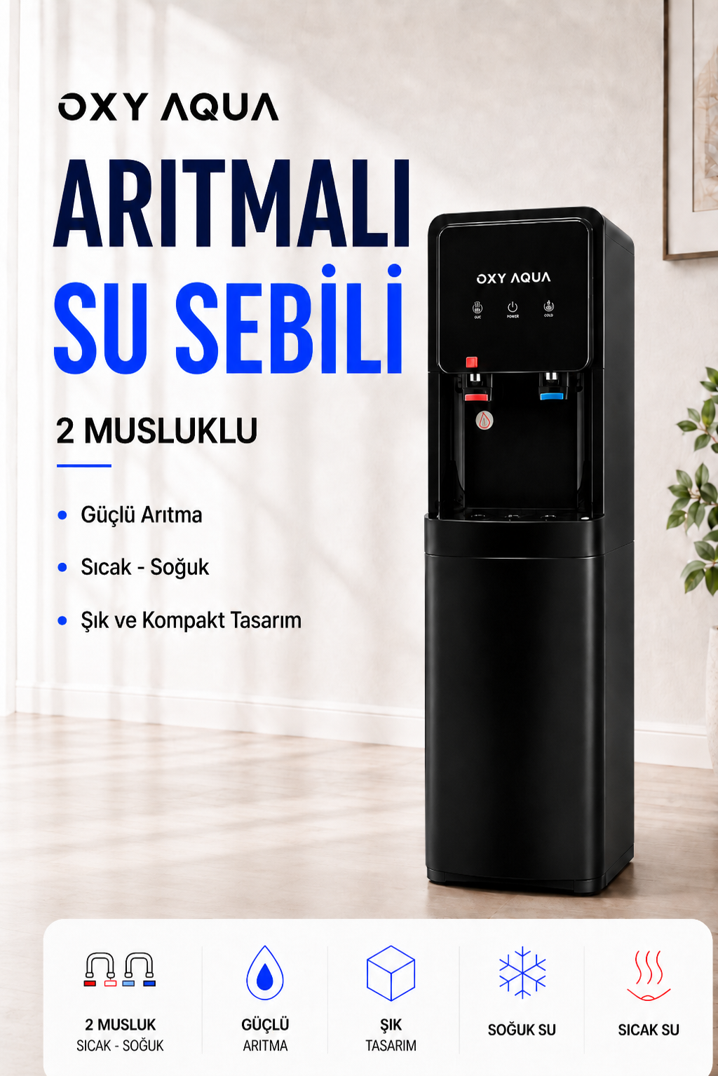 Arıtmalı Su Sebili - Sıcak Soğuk Su Çıkışlı İki Musluklu Arıtmalı Su Sebili