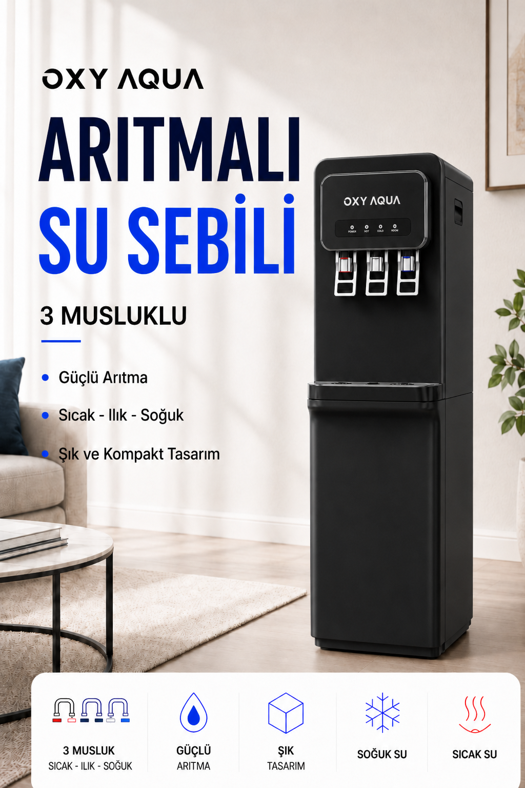 Arıtmalı Su Sebili - Sıcak Soğuk ve Normal Su Çıkışlı Su Sebili