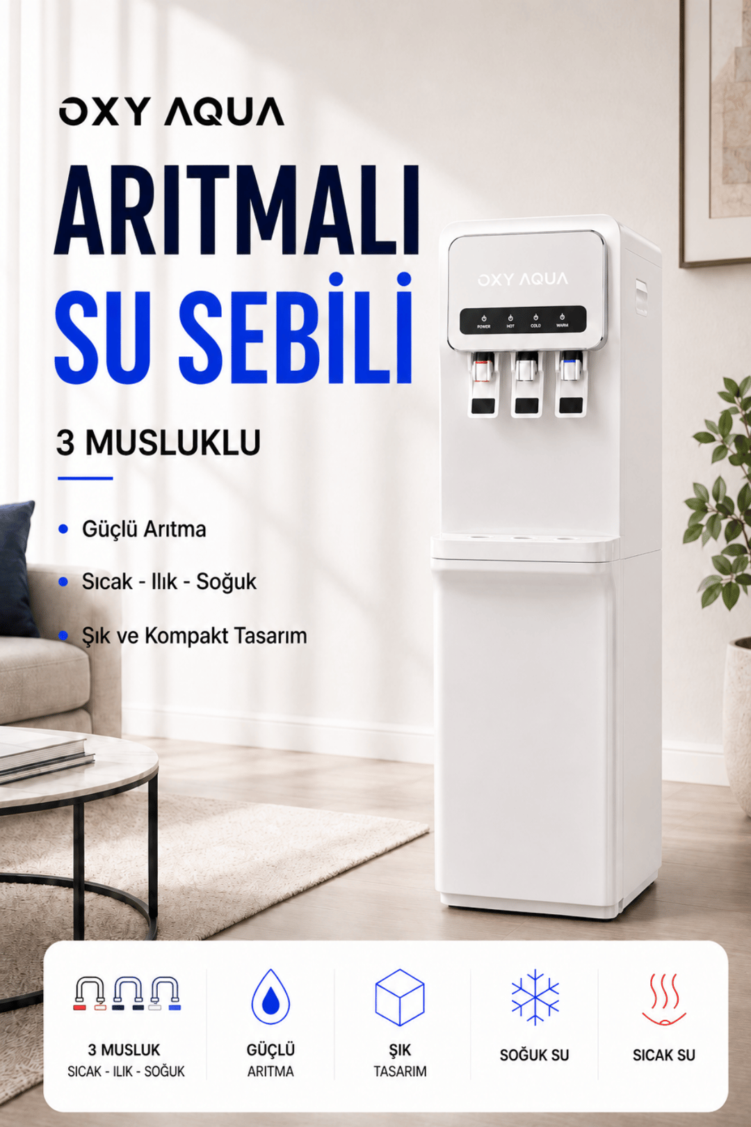 Arıtmalı Su Sebili - Sıcak Soğuk ve Normal Su Çıkışlı Su Sebili