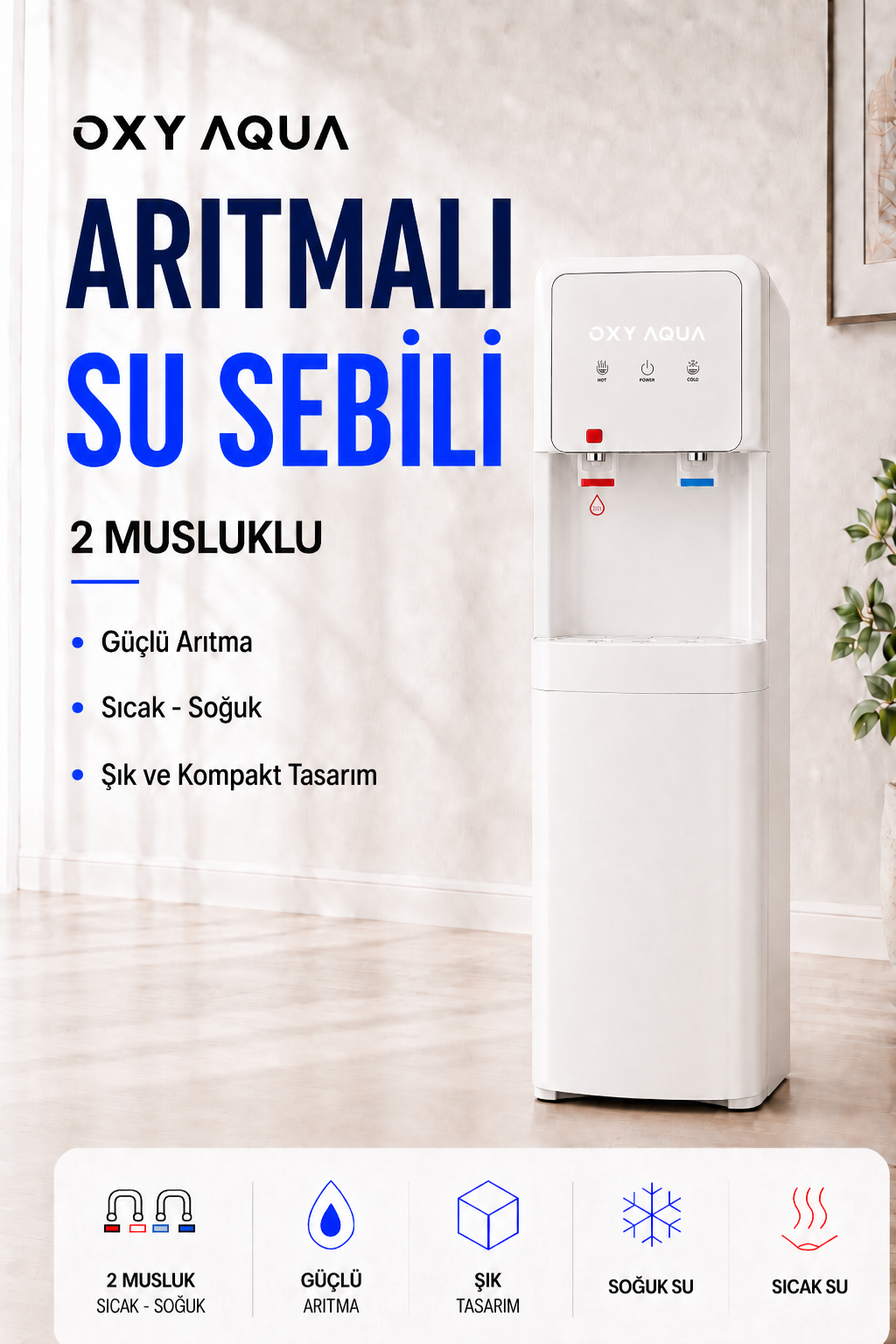 Arıtmalı Su Sebili - Sıcak ve Soğuk Su Çıkışlı İki Musluklu Arıtmalı Su Sebili