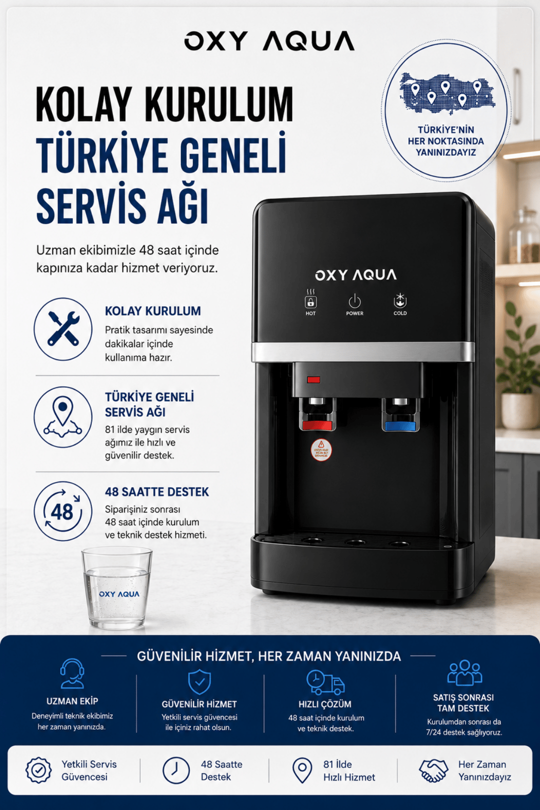 Arıtmalı Su Sebili - Tezgah Üstü 2 Musluklu Sıcak Soğuk Su Çıkışlı Arıtmalı Su Sebili