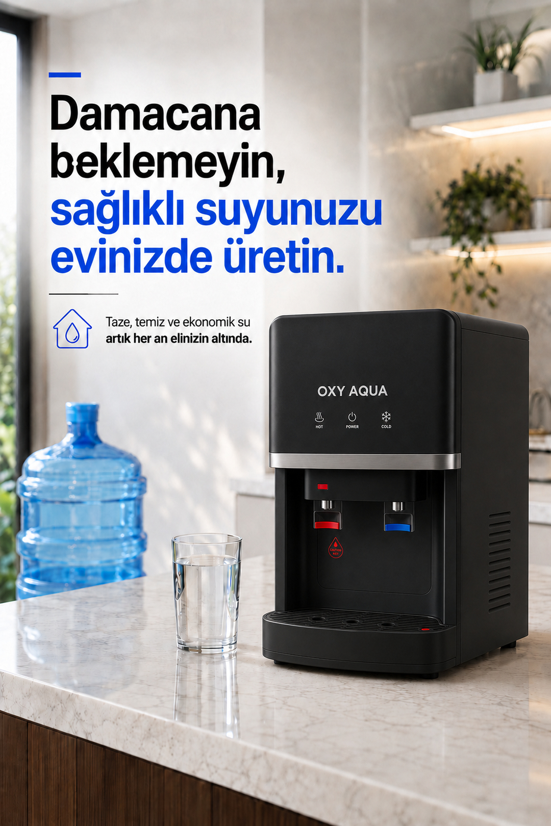 Arıtmalı Su Sebili - Tezgah Üstü 2 Musluklu Sıcak Soğuk Su Çıkışlı Arıtmalı Su Sebili