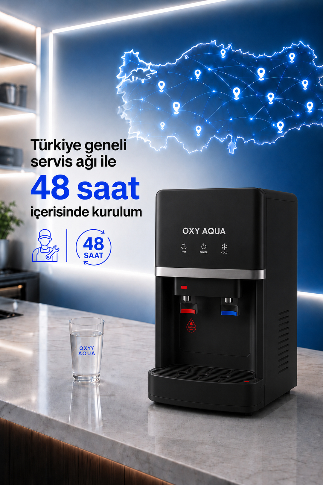 Arıtmalı Su Sebili - Tezgah Üstü 2 Musluklu Sıcak Soğuk Su Çıkışlı Arıtmalı Su Sebili