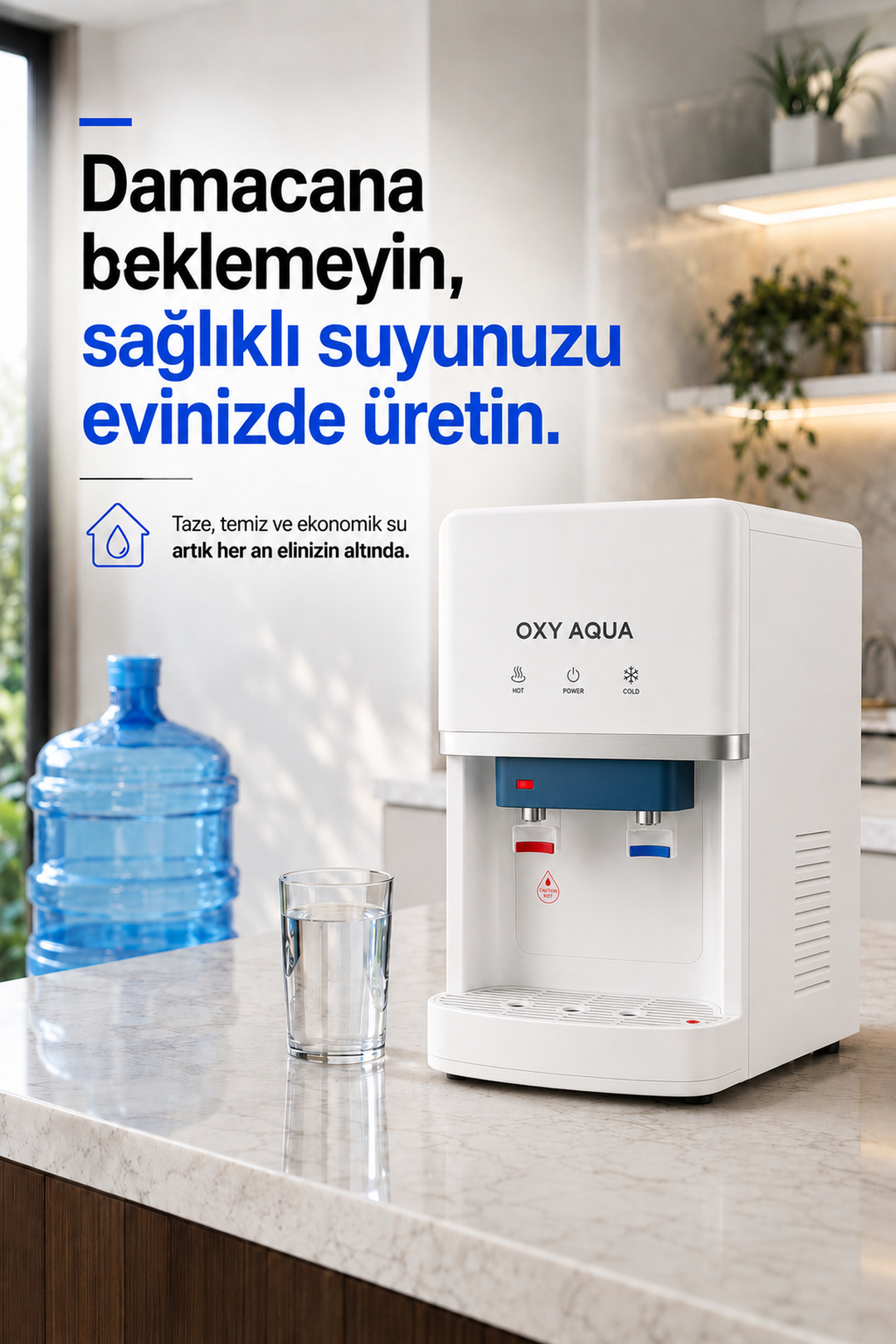 Arıtmalı Su Sebili - Tezgah Üstü 2 Musluklu Sıcak Soğuk ve Su Çıkışlı Arıtmalı Su Sebili