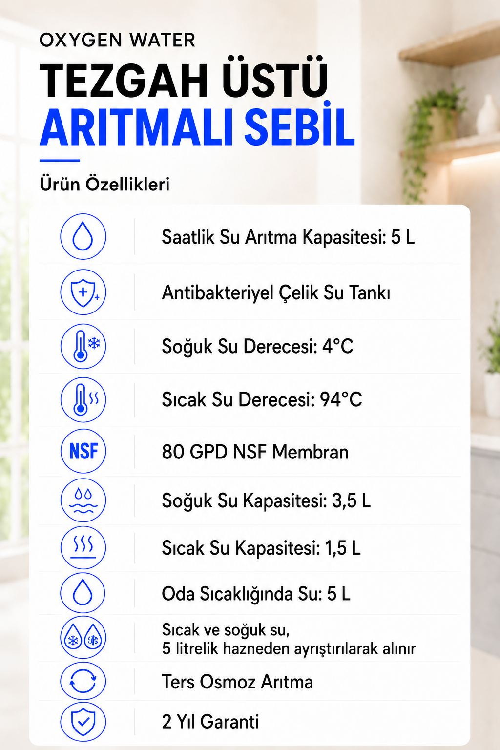 Arıtmalı Su Sebili - Tezgah Üstü 3 Musluklu Sıcak Soğuk ve Normal Su Çıkışlı Arıtmalı Siyah Su Sebili 