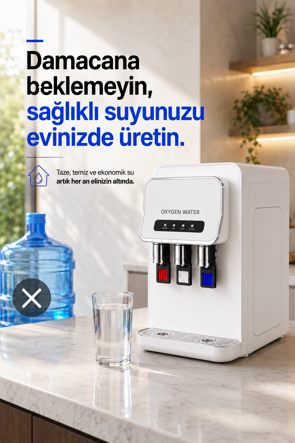 Arıtmalı Su Sebili - Tezgah Üstü 3 Musluklu Sıcak Soğuk ve Normal Su Çıkışlı Arıtmalı Su Sebili