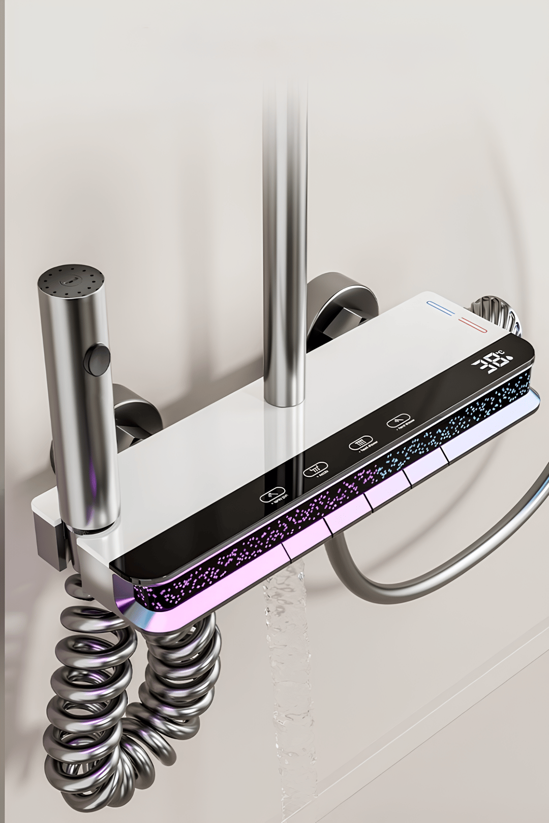 Aura-Dijital Led Göstergeli Piyano Tuşlu Termostatik Banyo Batarya Duş Sistemi Tepe Duş Seti