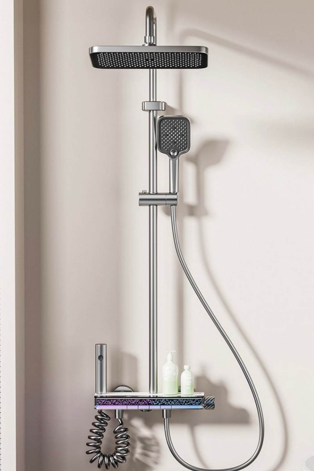 Aura-Dijital Led Göstergeli Piyano Tuşlu Termostatik Banyo Batarya Duş Sistemi Tepe Duş Seti