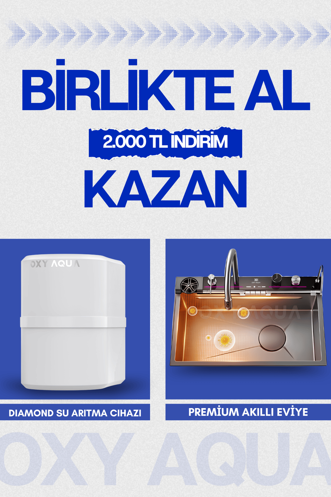 OXY AQUA Premium Akıllı Eviye Seti Diamond Su Arıtma Cihazı Birlikte