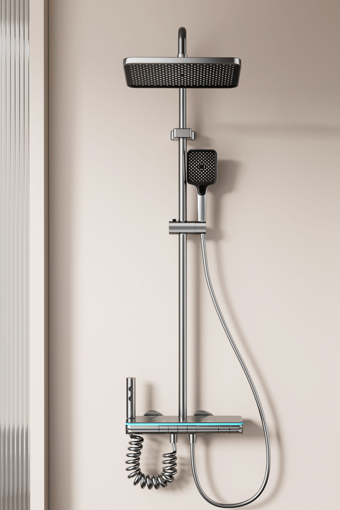 OXY AQUA - Rain Dijital LED Göstergeli Piyano Tuşlu Termostatik Banyo Batarya Duş Sistemi Tepe Robot Duş Seti