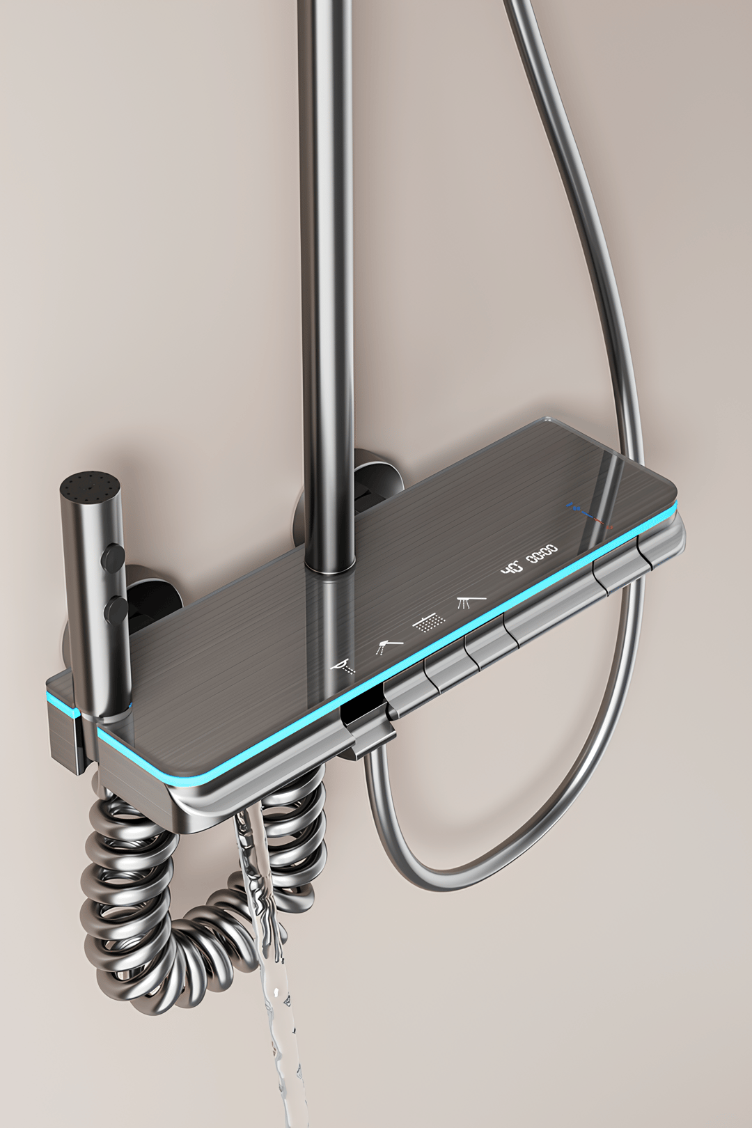 OXY AQUA - Rain Dijital LED Göstergeli Piyano Tuşlu Termostatik Banyo Batarya Duş Sistemi Tepe Robot Duş Seti
