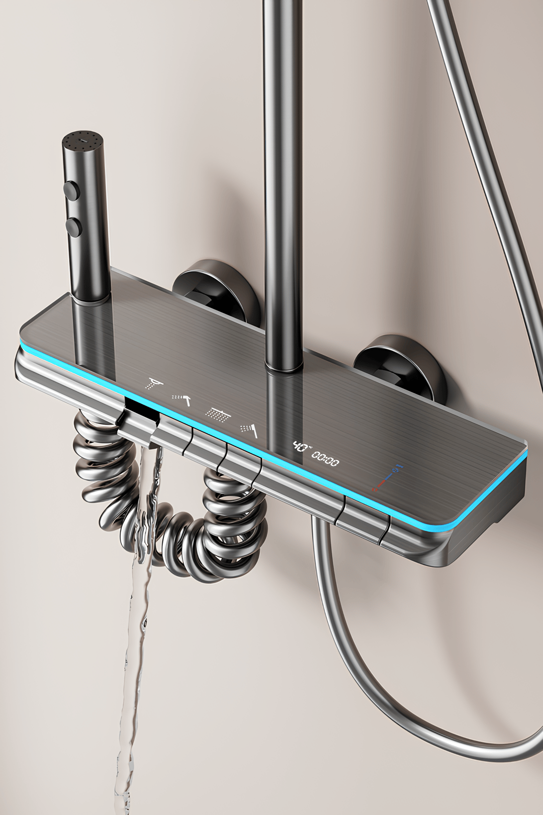 OXY AQUA - Rain Dijital LED Göstergeli Piyano Tuşlu Termostatik Banyo Batarya Duş Sistemi Tepe Robot Duş Seti