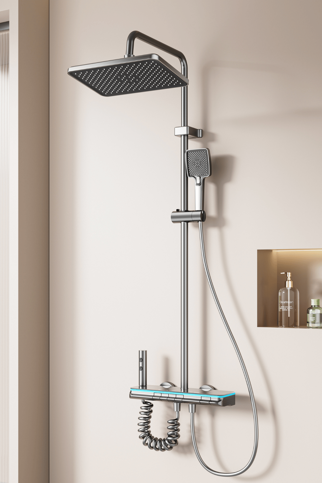 OXY AQUA - Rain Dijital LED Göstergeli Piyano Tuşlu Termostatik Banyo Batarya Duş Sistemi Tepe Robot Duş Seti