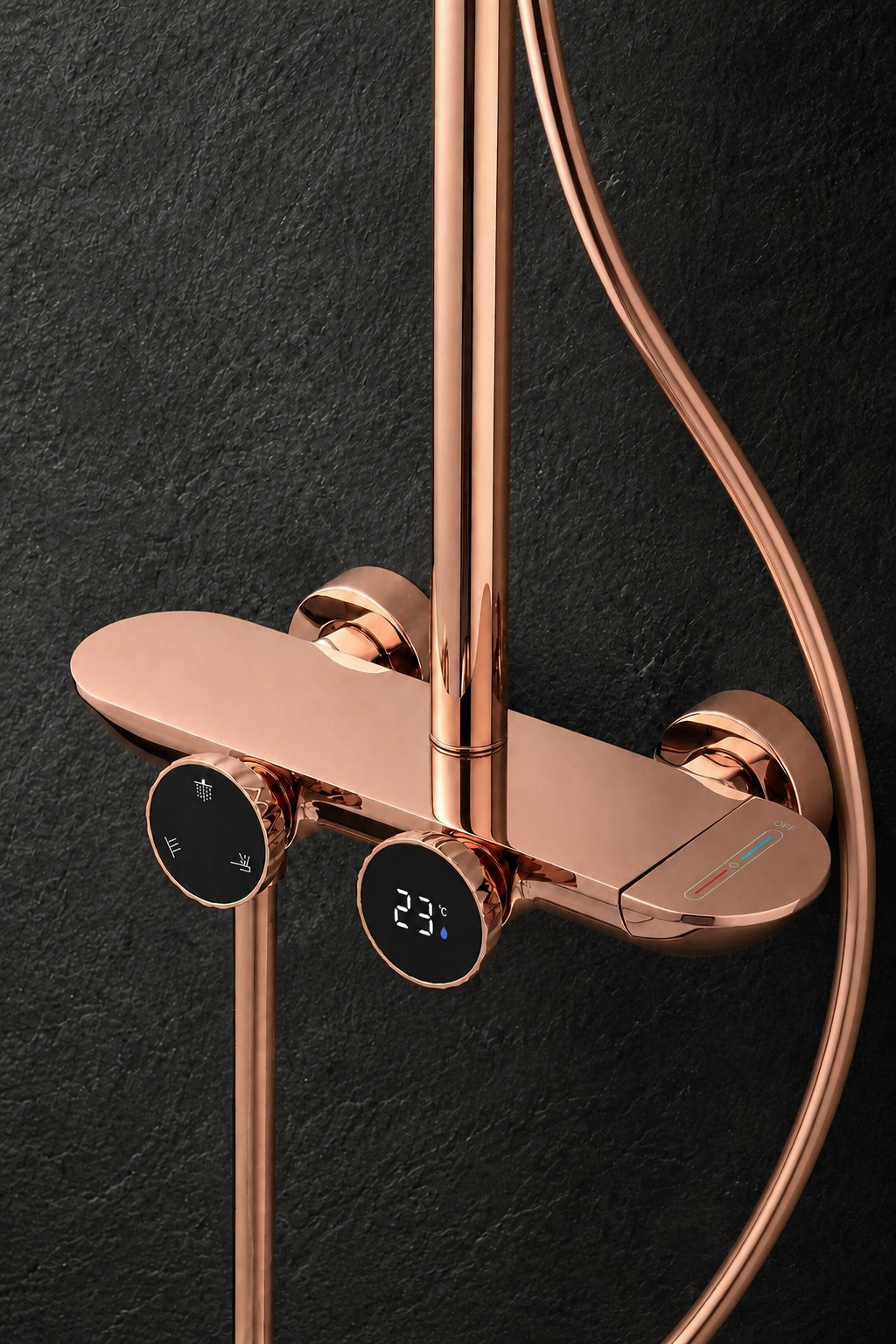 OXY AQUA Rose Dijital Sıcaklık Göstergeli Rose Gold Tepe Duş Seti