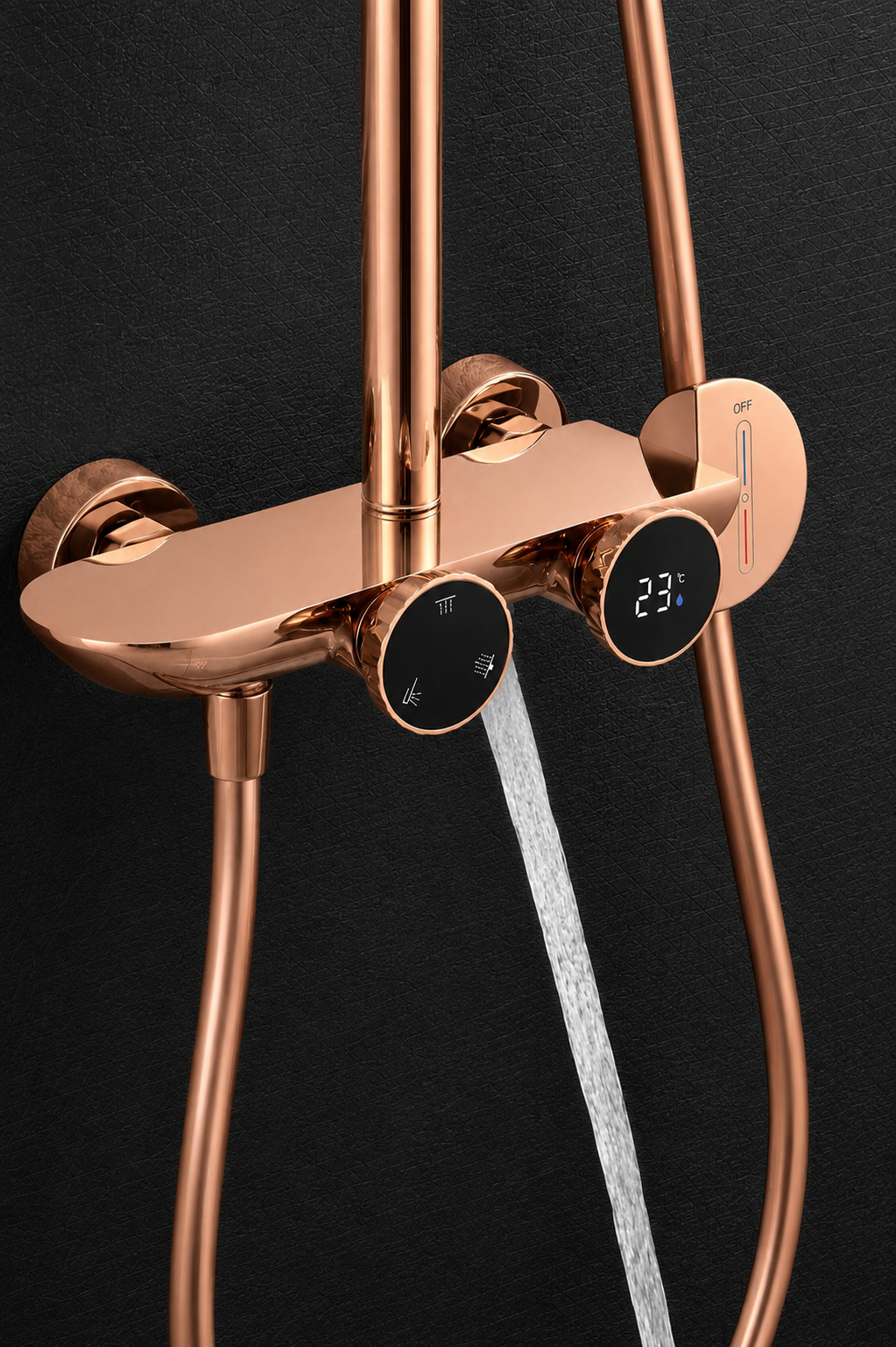 OXY AQUA Rose Dijital Sıcaklık Göstergeli Rose Gold Tepe Duş Seti