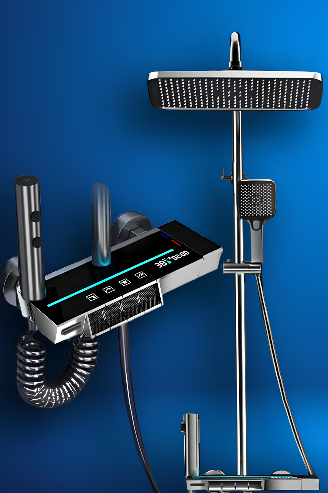 Piano 5 Fonksiyonlu Kendinden Banyo Bataryalı Dijital Akıllı Robot Duş Seti Tepe Duş Seti