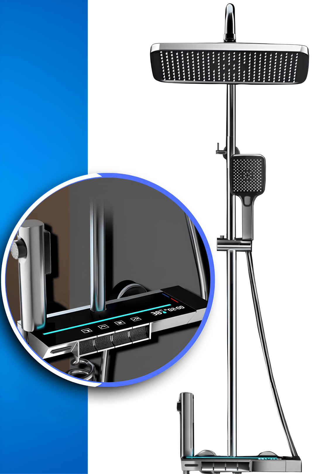Piano 5 Fonksiyonlu Kendinden Banyo Bataryalı Dijital Akıllı Robot Duş Seti Tepe Duş Seti
